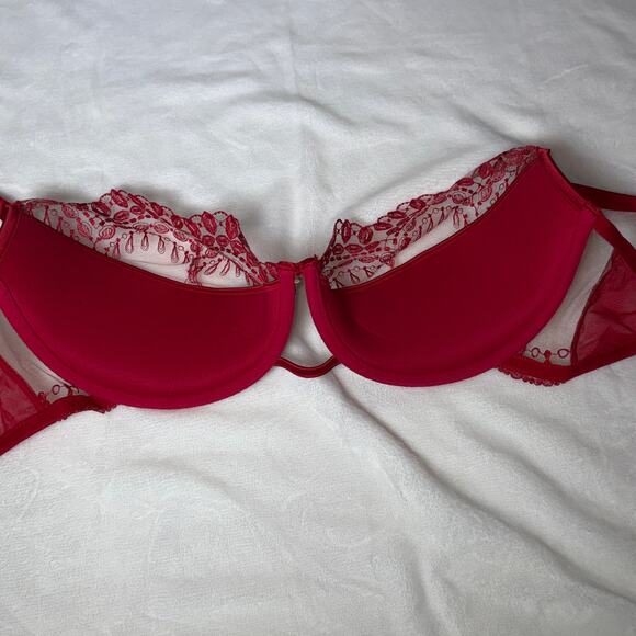 Honey Birdette 36H Red Embroidered Mesh Balcony Bra Cage Detail Missing Chain - Picture 9 of 16